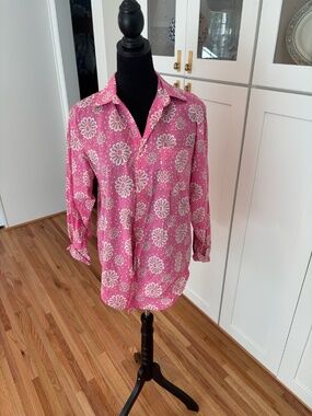 Mille Pink Floral Cotton Button-Down Shirt | Size S | 100% Cotton
